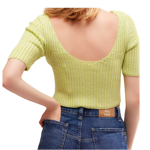 FREE PEOPLE TOP WOMENS XLARGE SAN LUCAS STRETCH KNIT CROP PULLOVER SWEATER GREEN - Picture 2 of 12